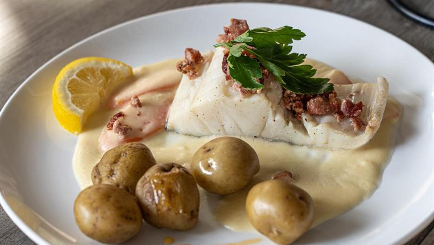 Detail of cod and potatoes.