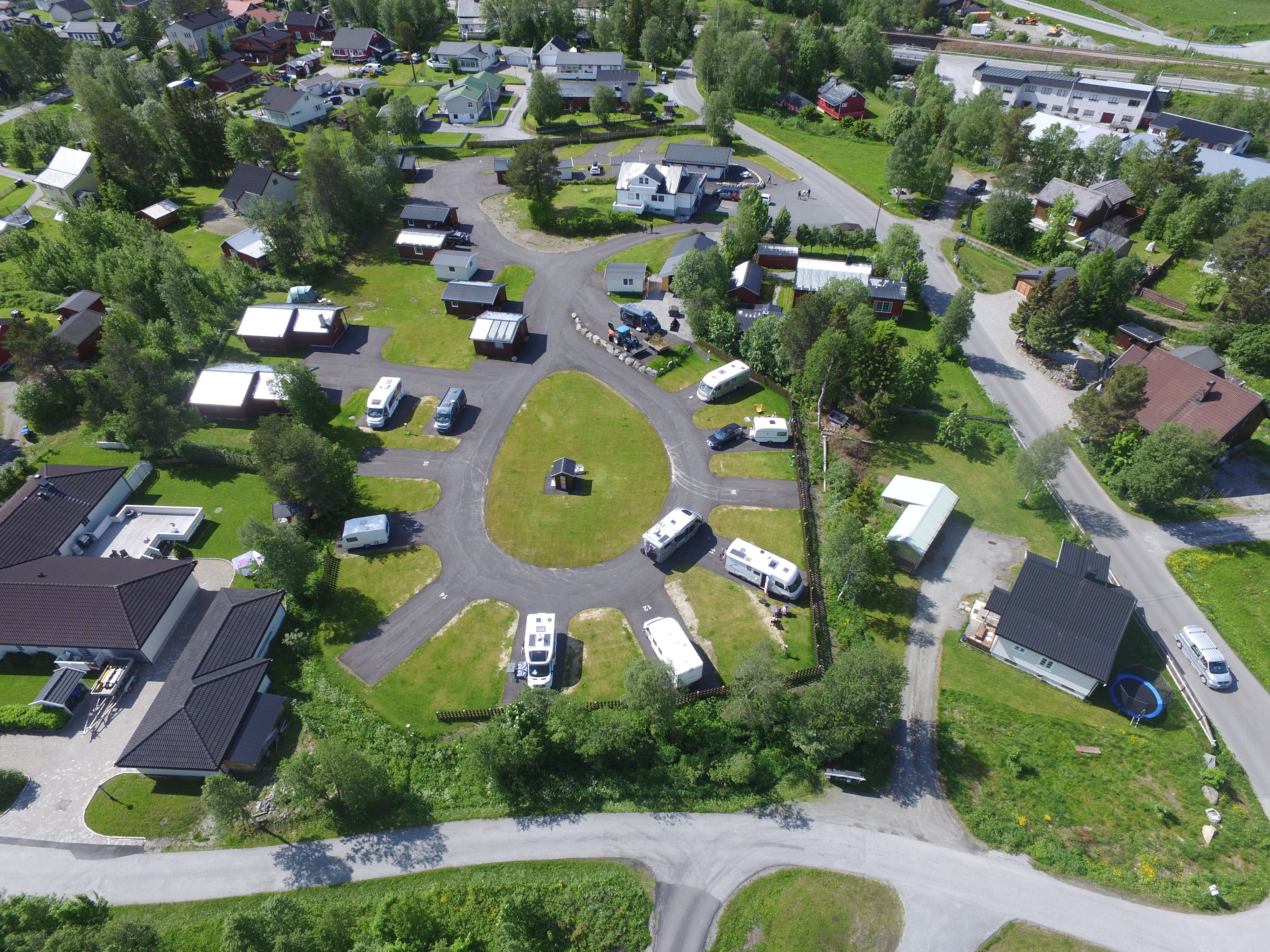 Camping view taken from above with some motorhomes staying on pitches ( summer edition ) 