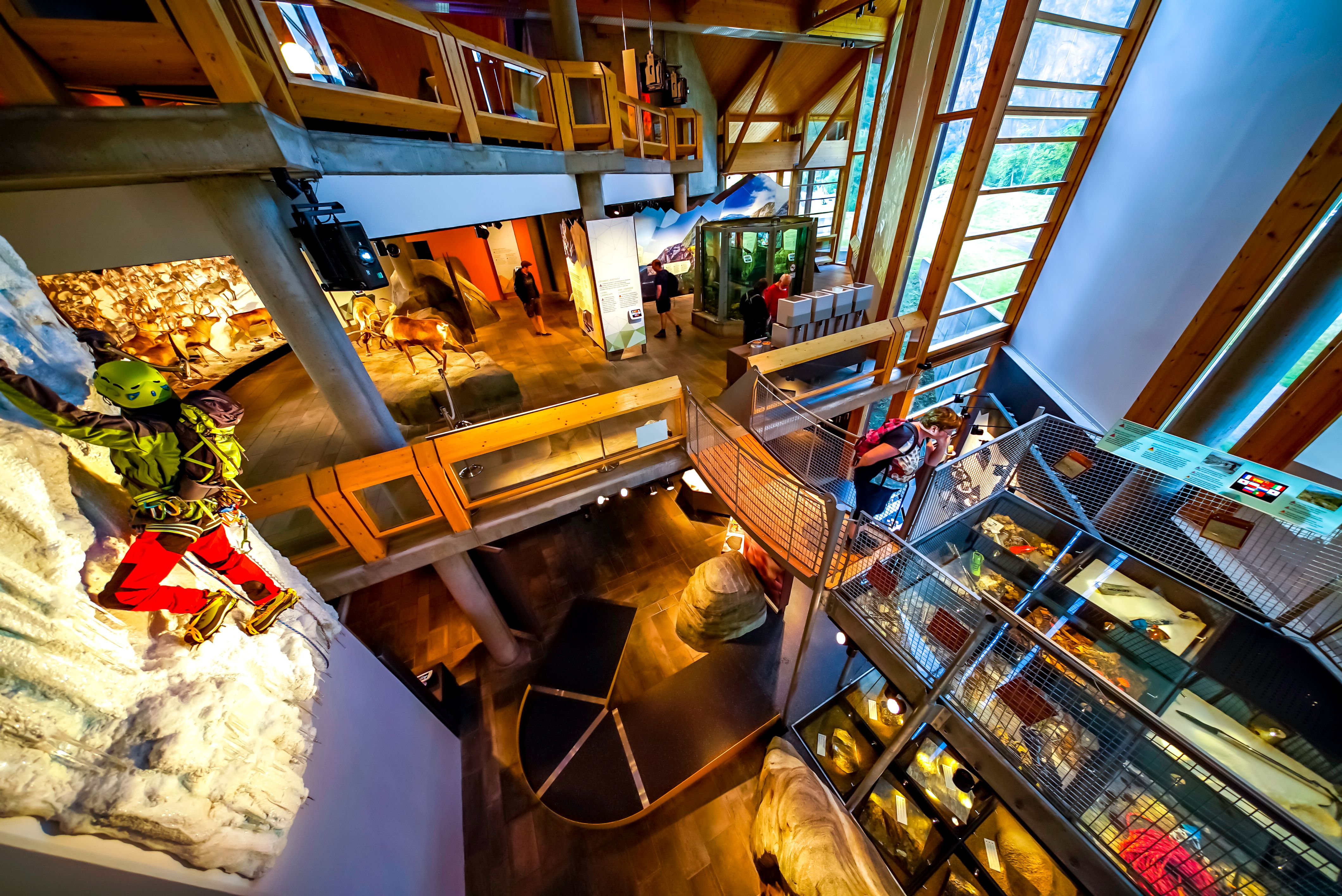 Three floors of exhibitions seen from the top floor.