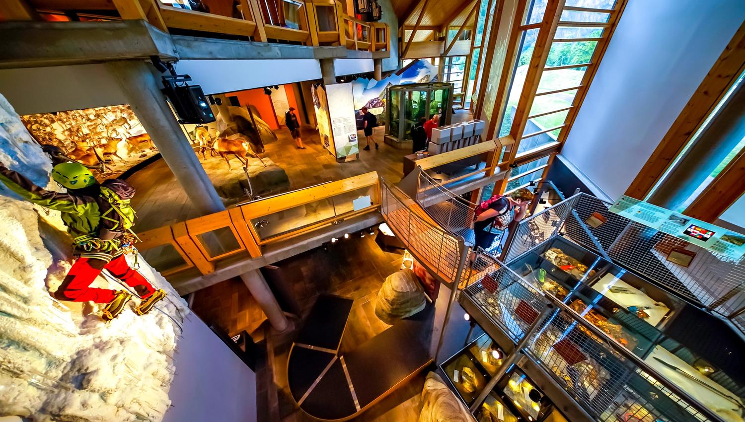 Three floors of exhibitions seen from the top floor.