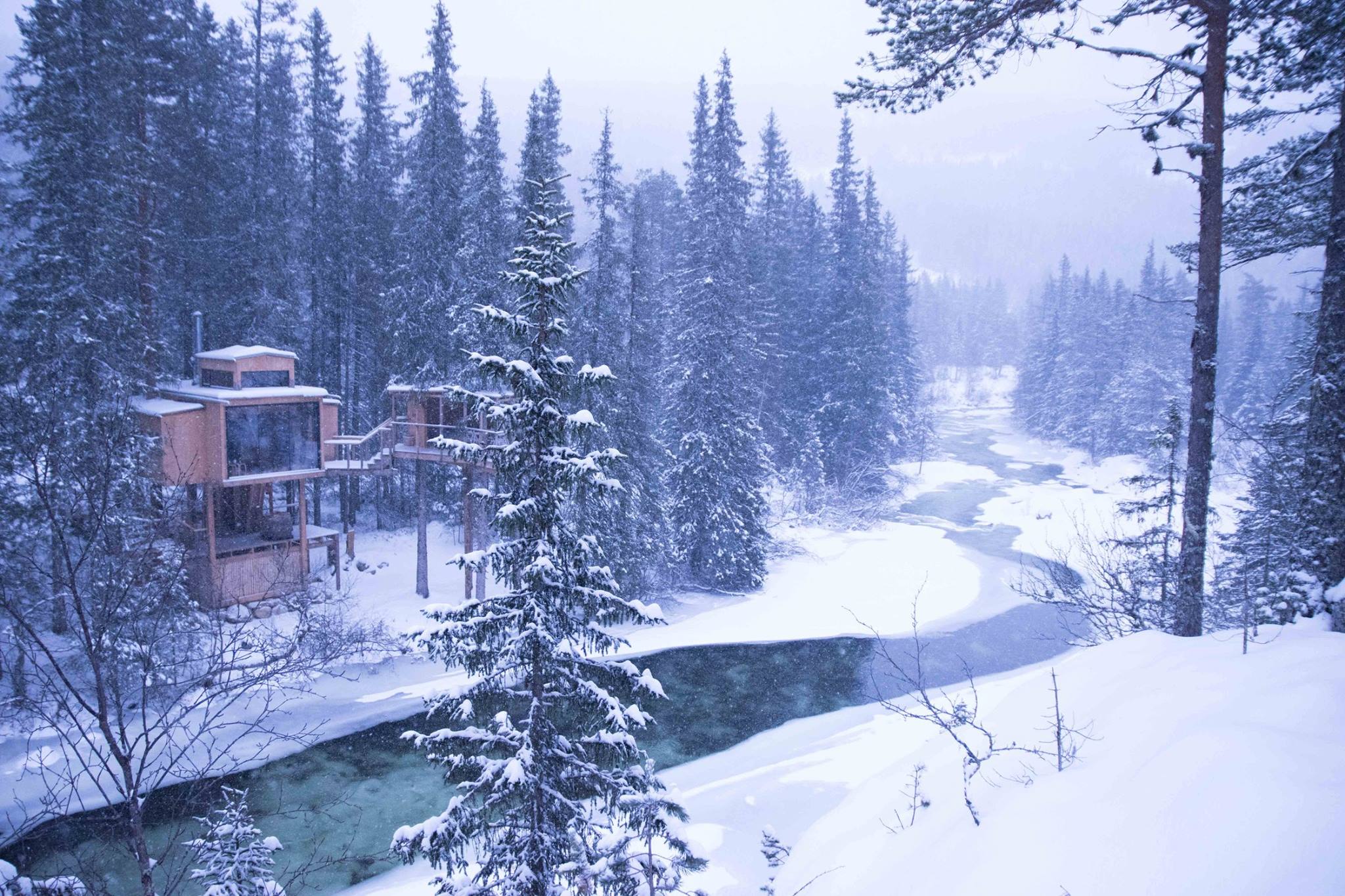 trehyttene fra Å Camp om vinteren