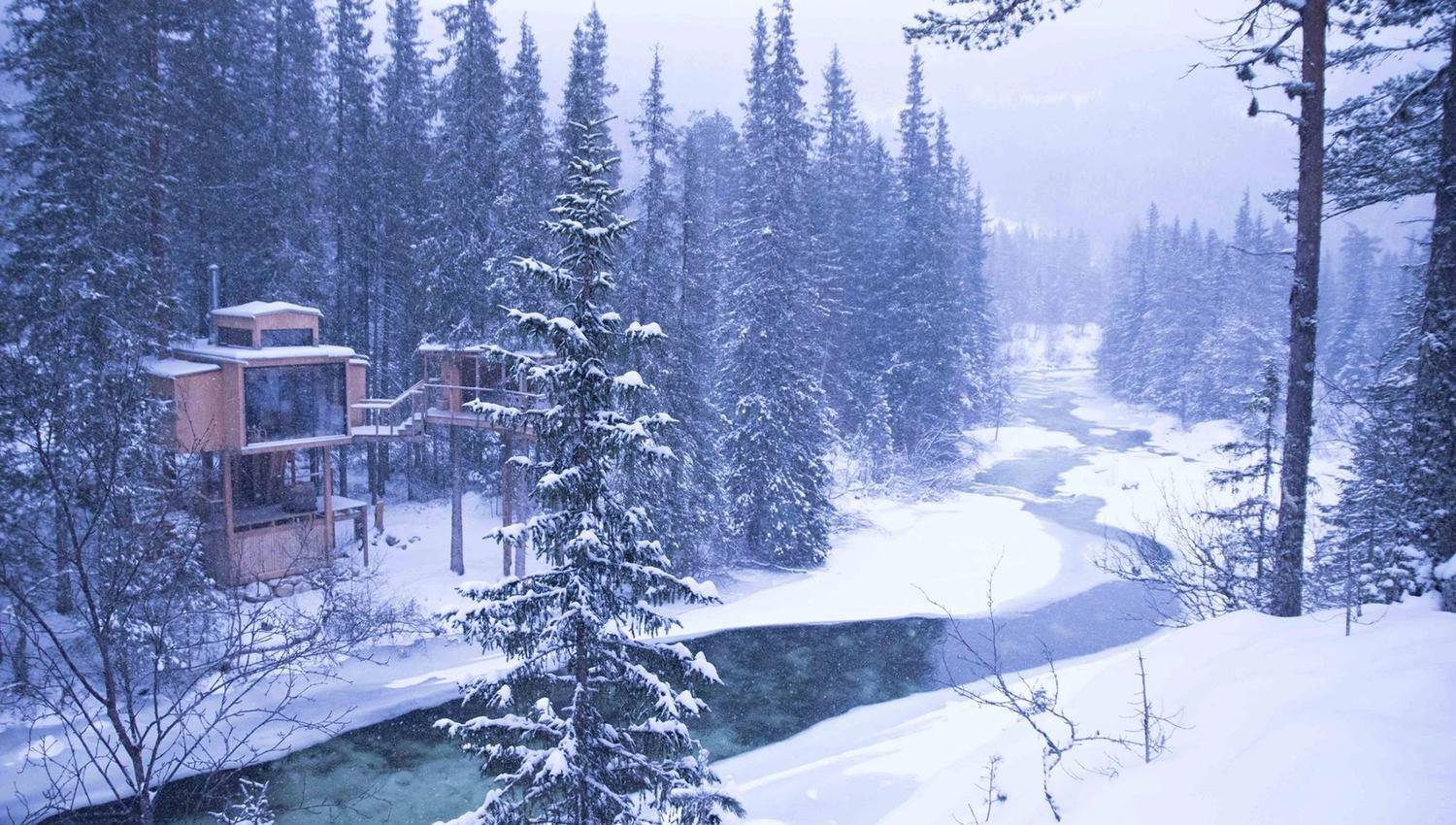 trehyttene fra Å Camp om vinteren