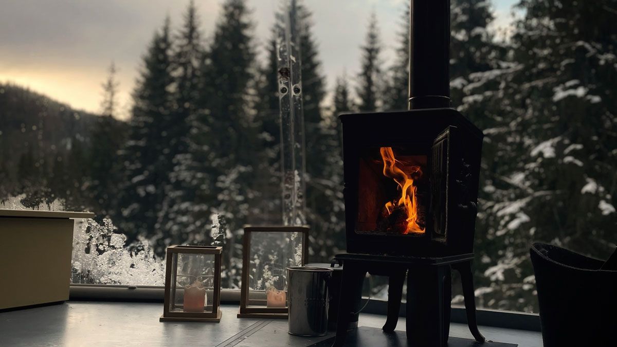 view from a treehouse igloo in winter