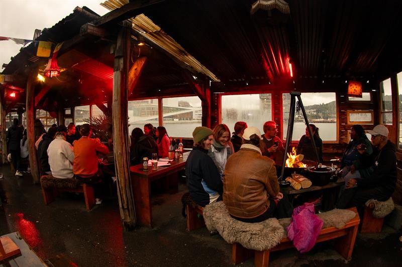 Outdoor seating group during winter