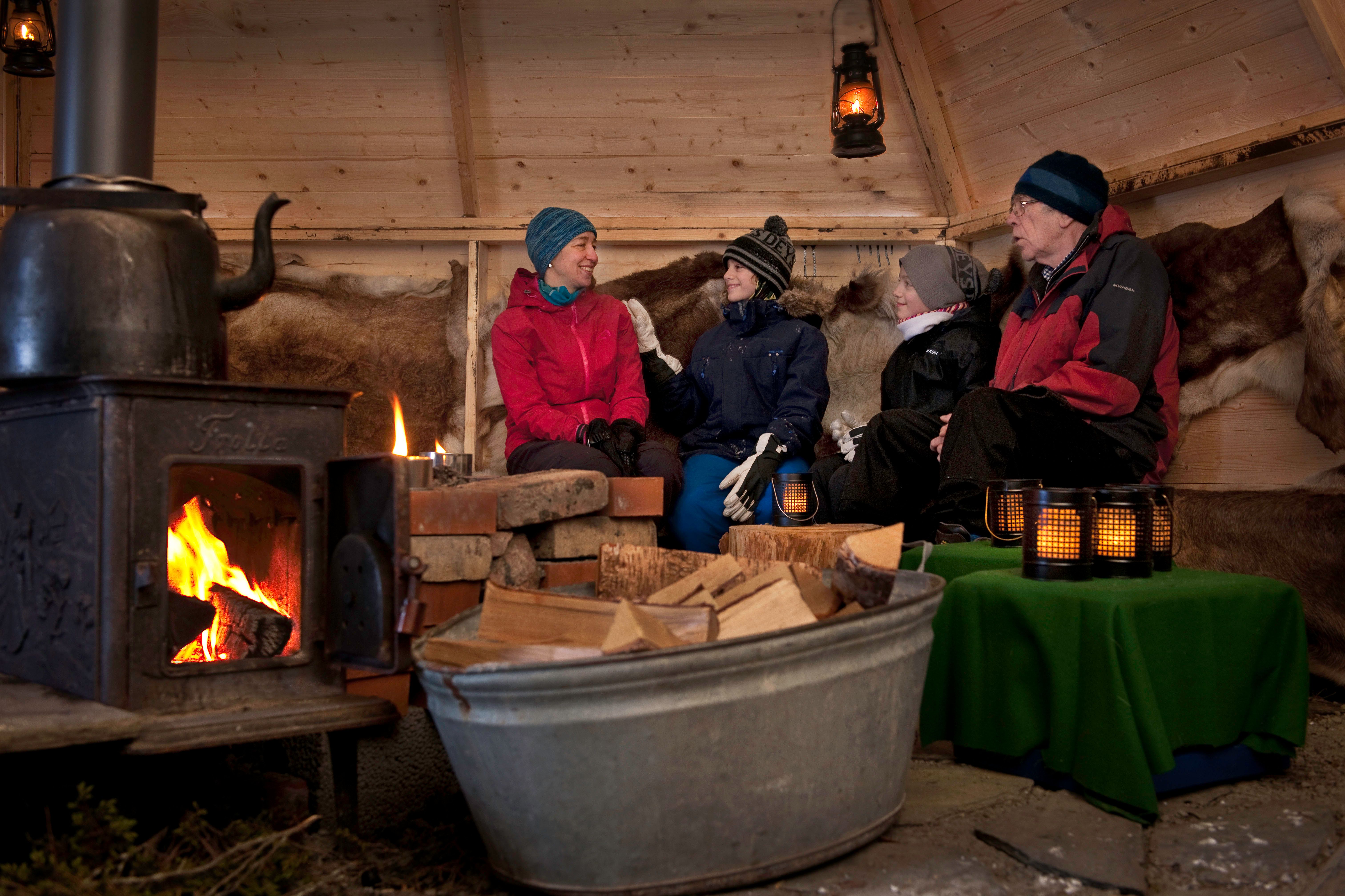 Cozy inside the lavvo after sleigh rides