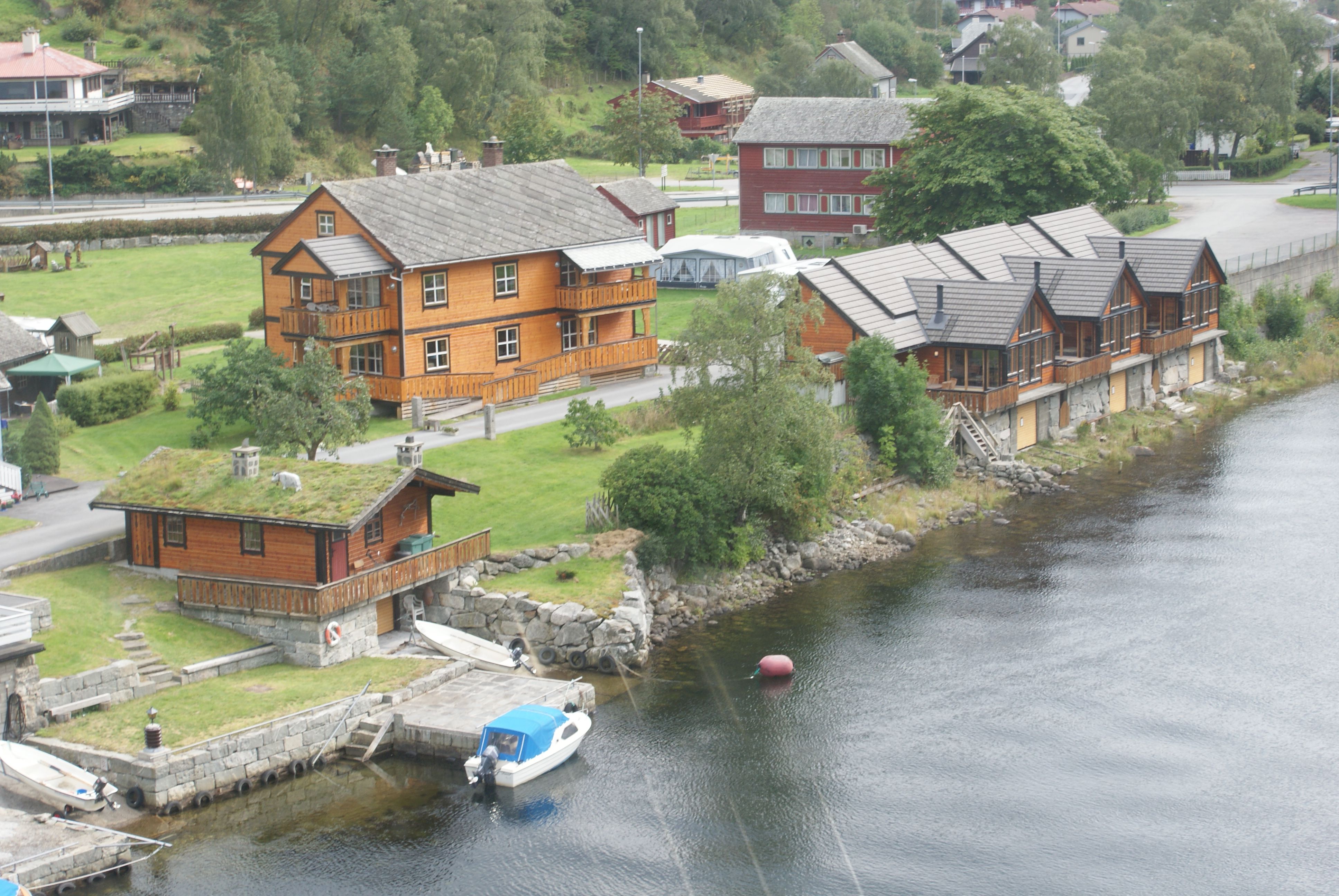 A drone photo showing the camping area next to the river.