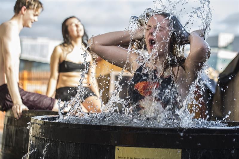 a woman cooling off in one of the cold pools 