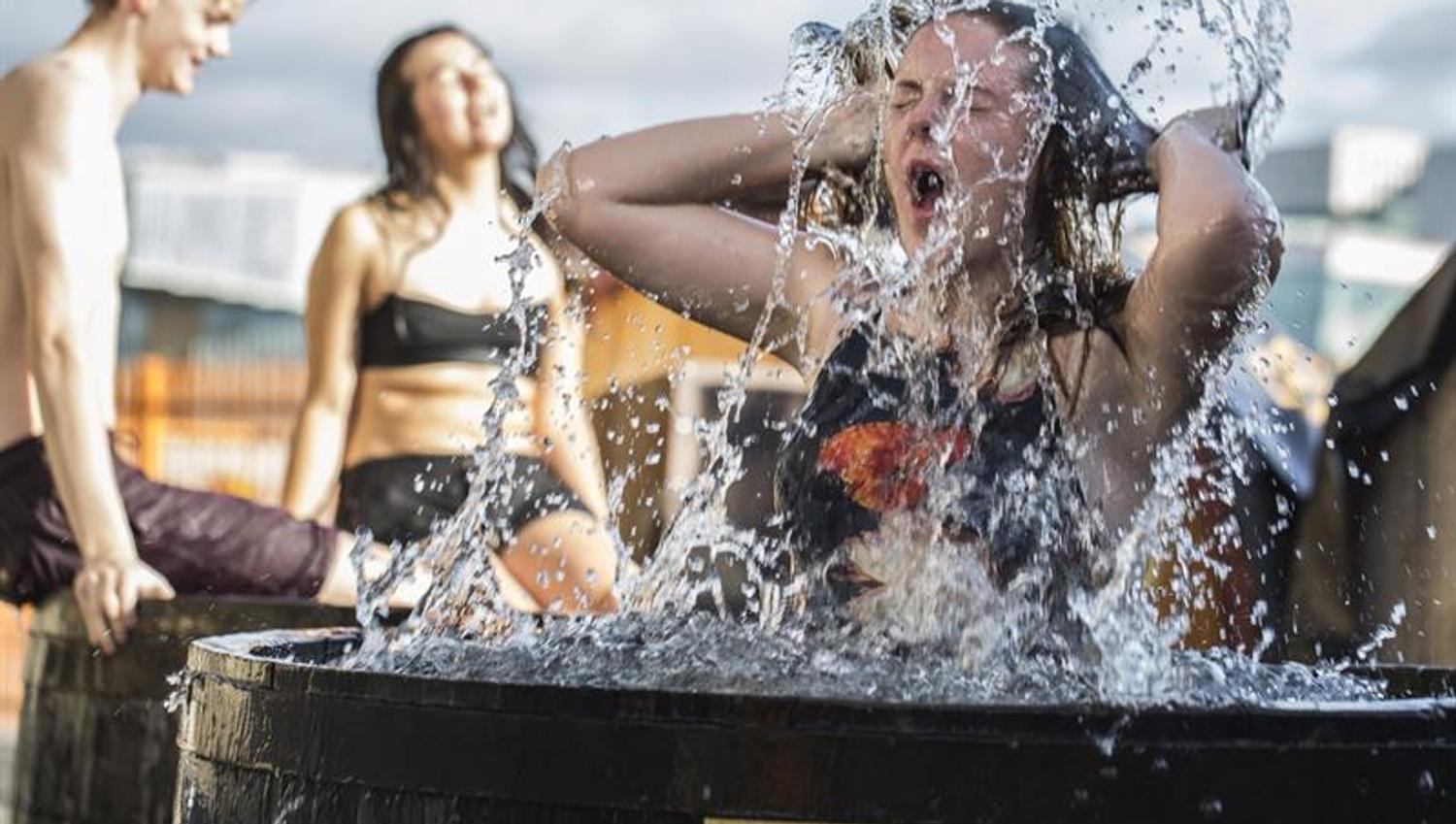 a woman cooling off in one of the cold pools