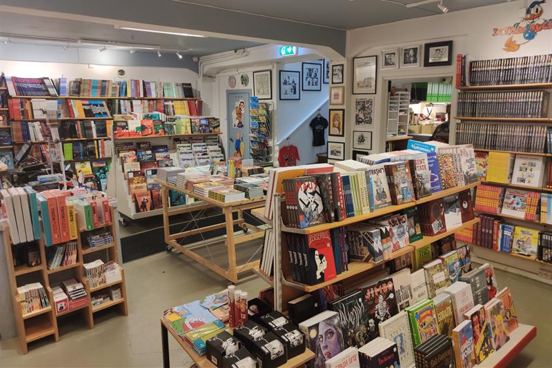 A large selection of comics in the basement.
