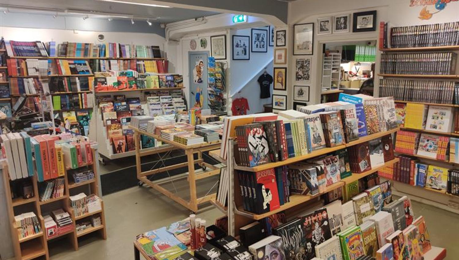 A large selection of comics in the basement.