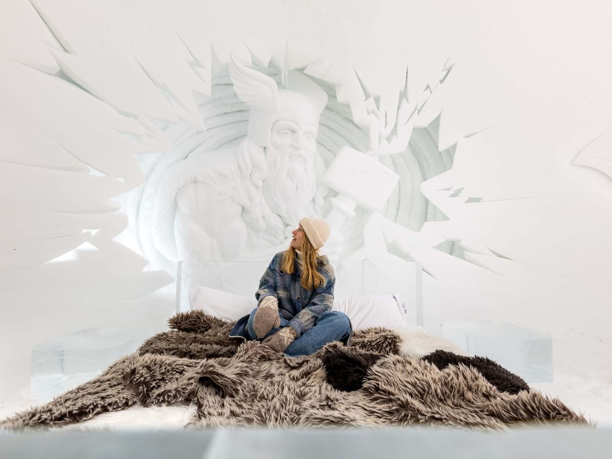 An artwork carved into the snow inside the Domes