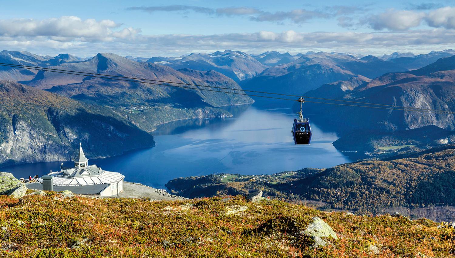 Wonderful view from Strandafjellet to the fjord and the Sunnmøre Alps