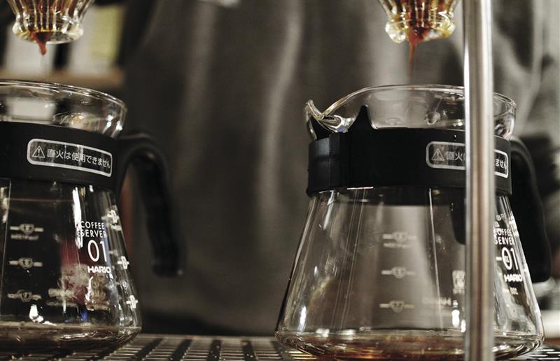 Detail photo of coffee pots.