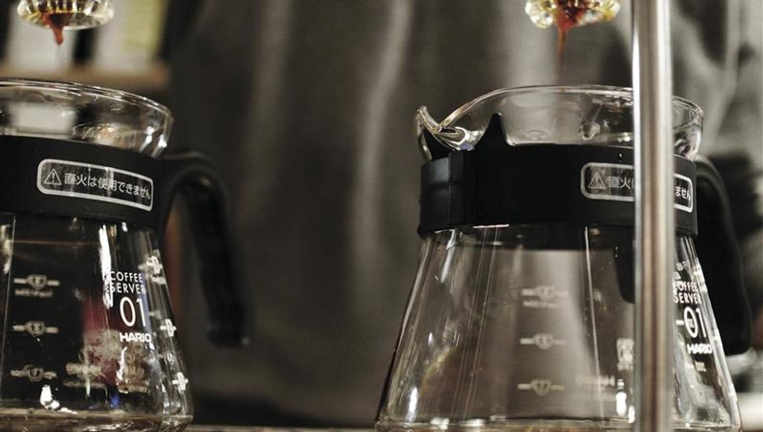 Detail photo of coffee pots.