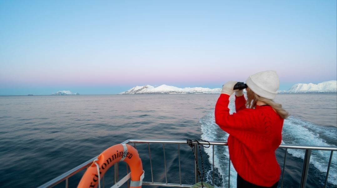 A women viewing the fjord from the boat's deck