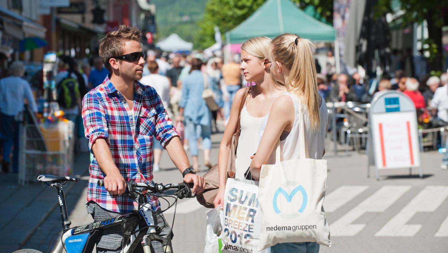 People talking in the pedestrian street in LIllehammer