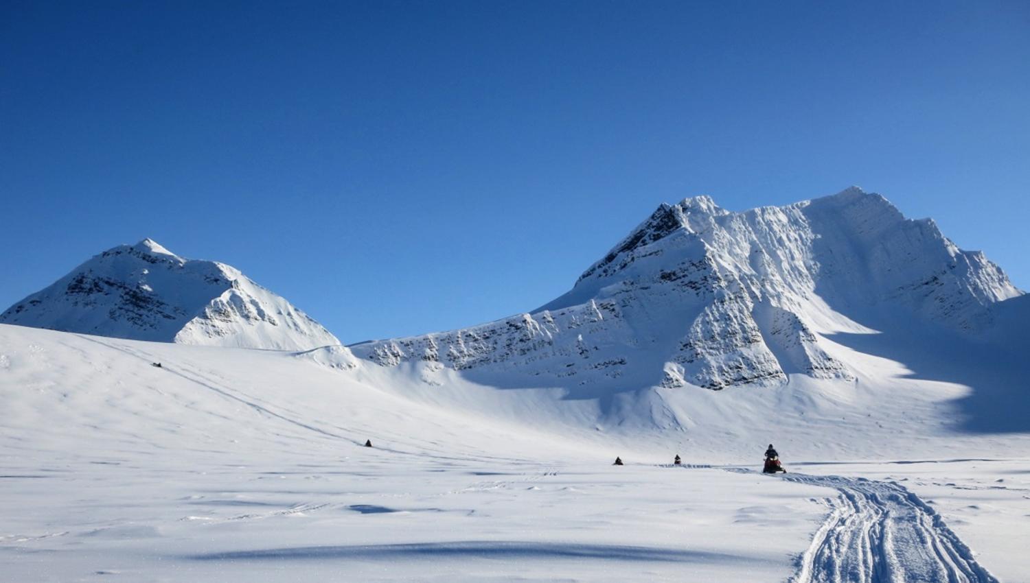 Tour-group driving snowmobiles