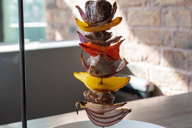 Detail of skewed vegetables.