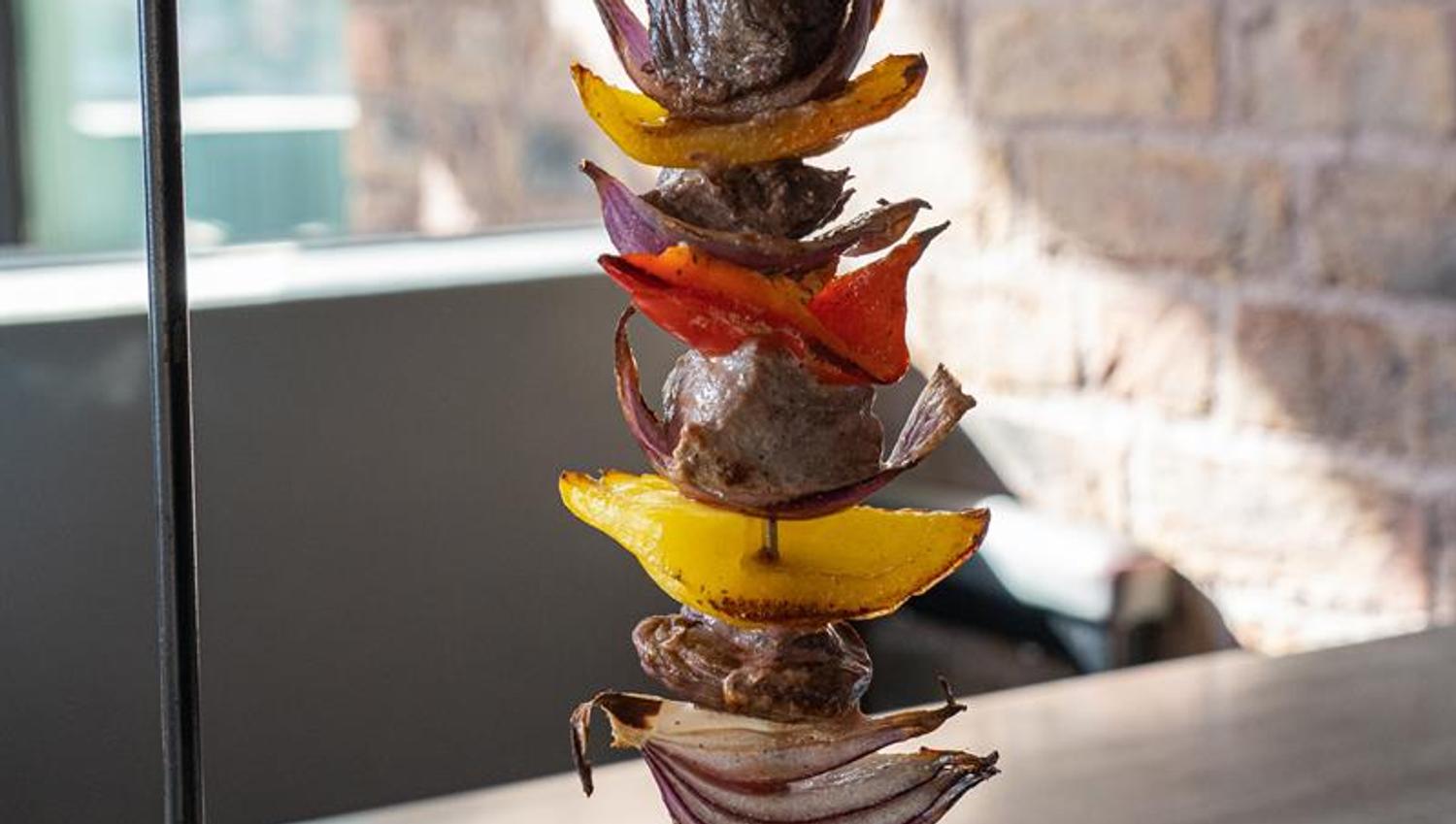 Detail of skewed vegetables.