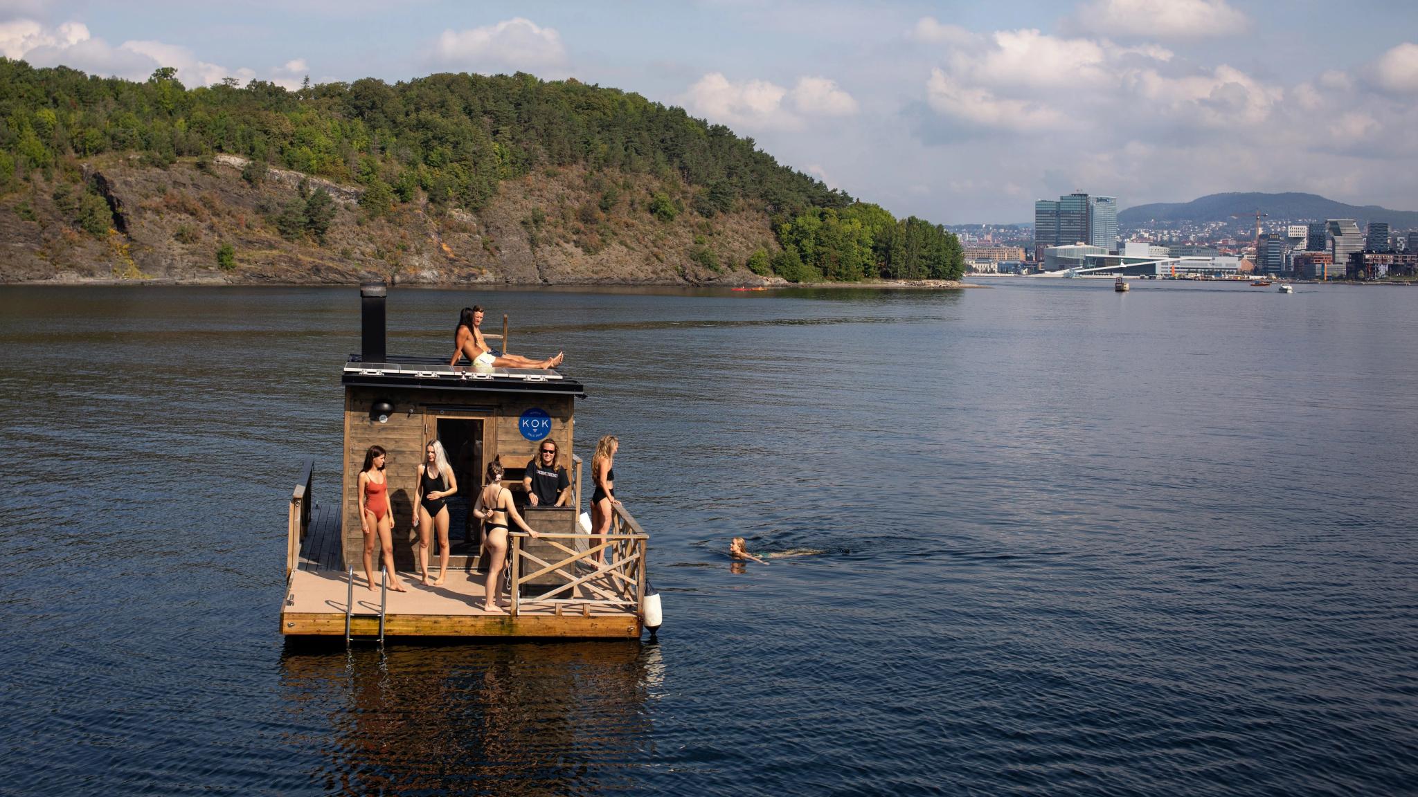 Floating sauna in the fjord.