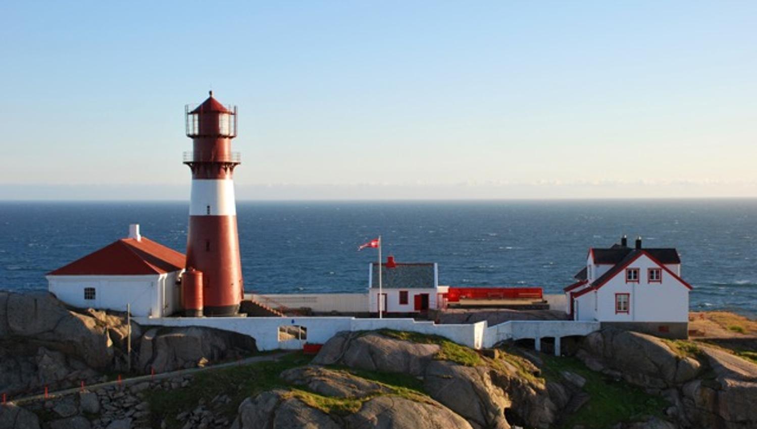 A view of Ryvingen Lighthouse and out over the sea.