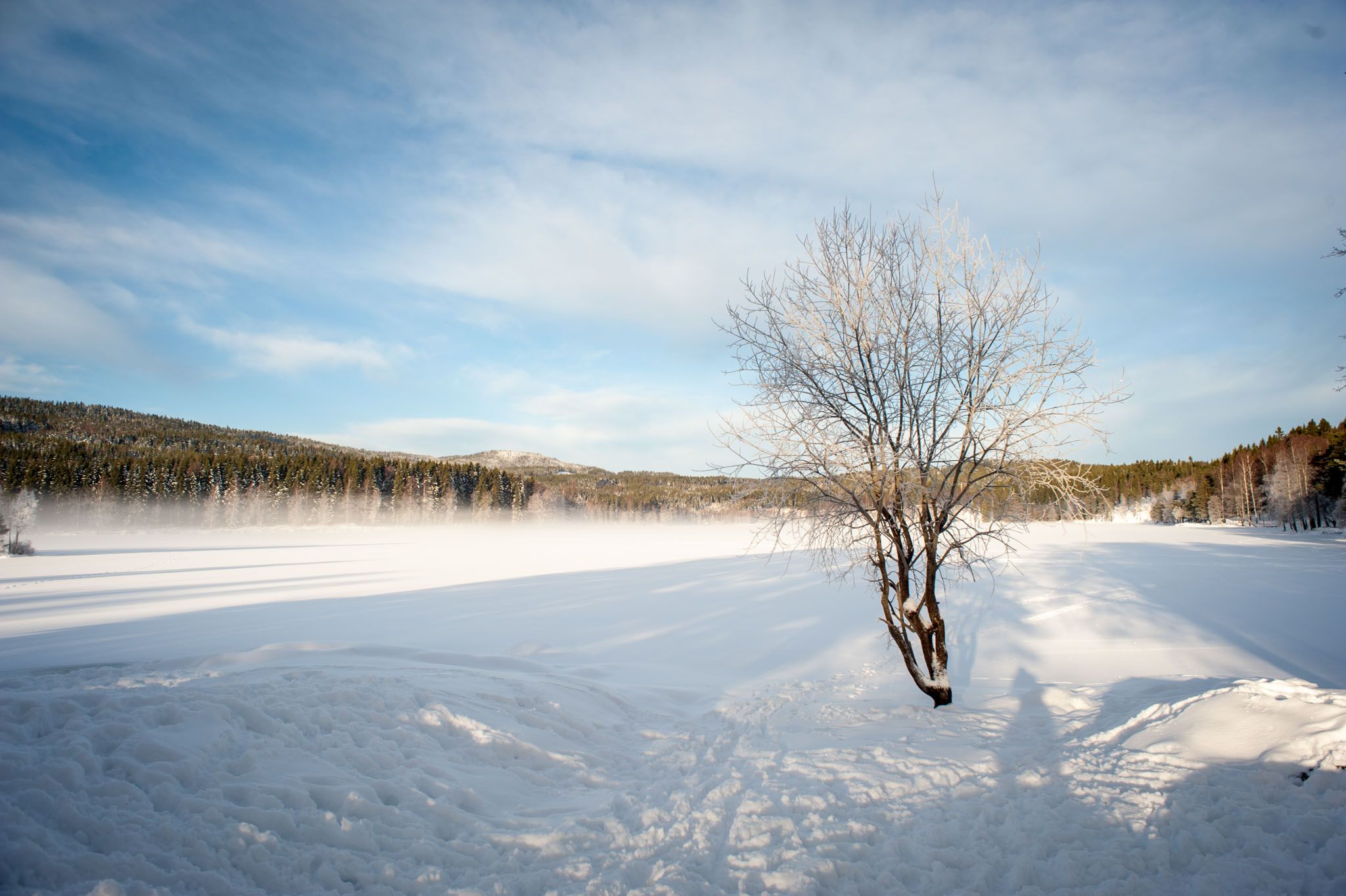Snødekt innsjø.