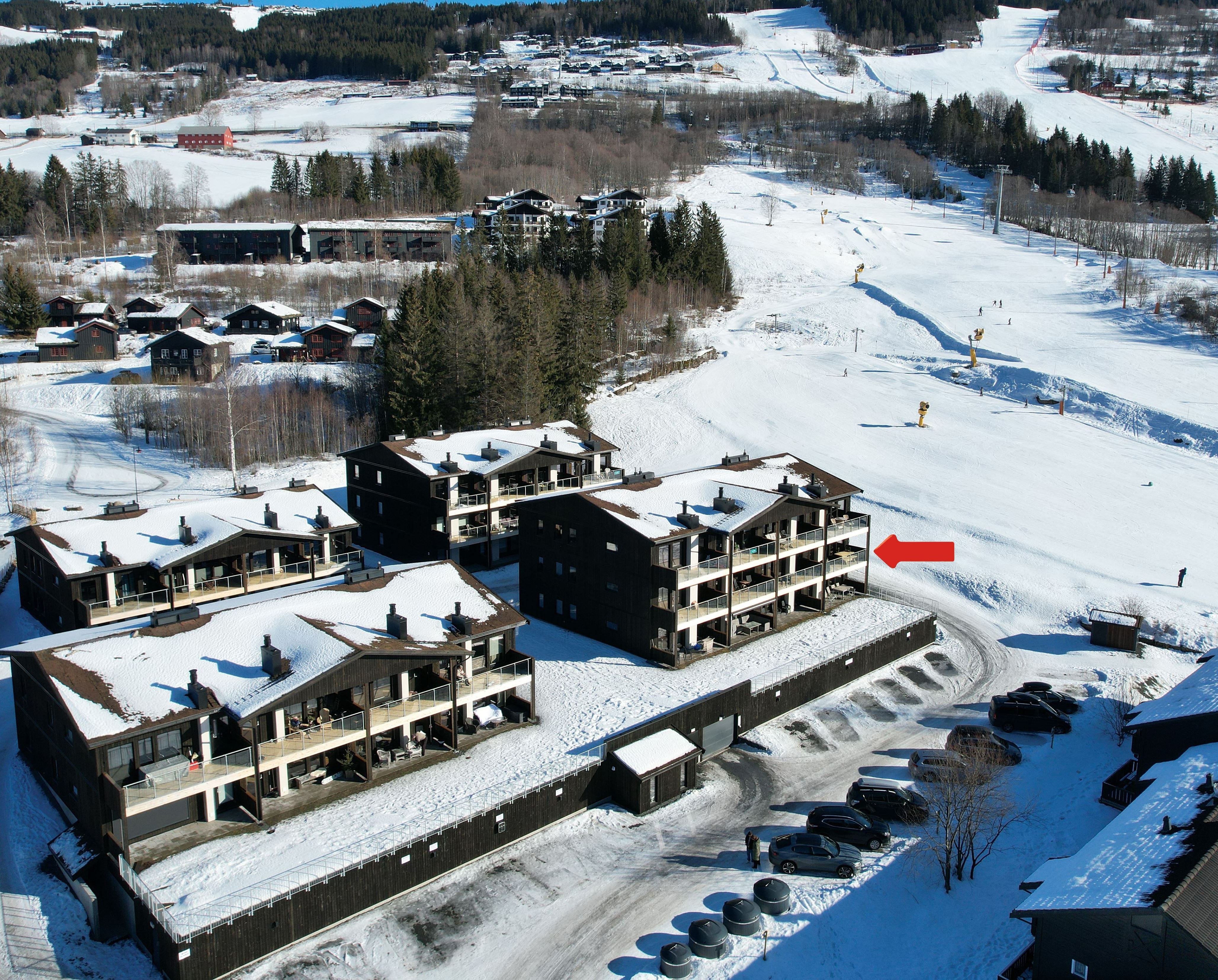 A group of buildings covered in snow.