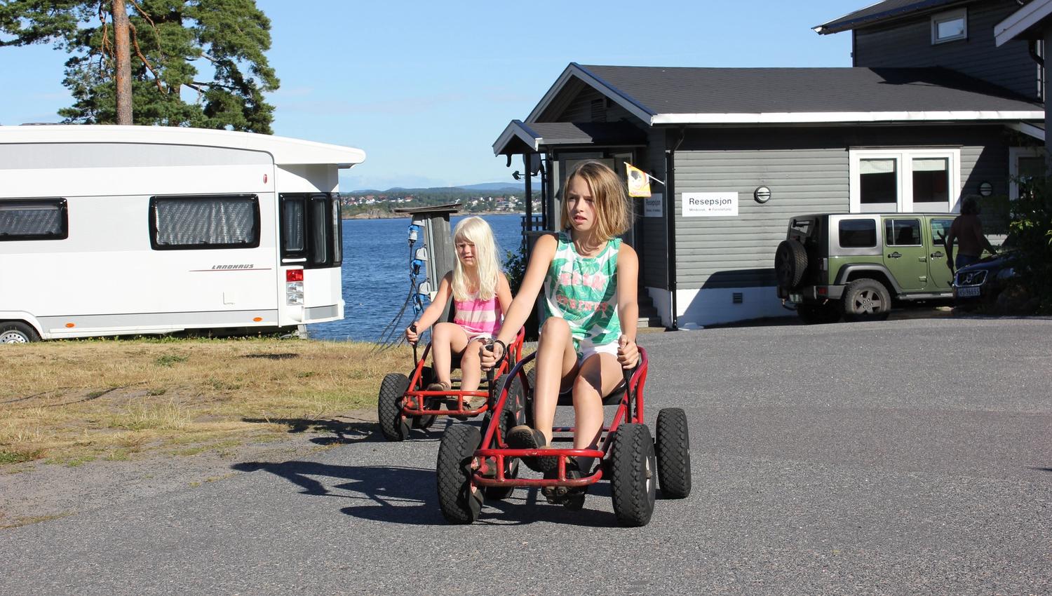 Two girls play at Vøra Camping
