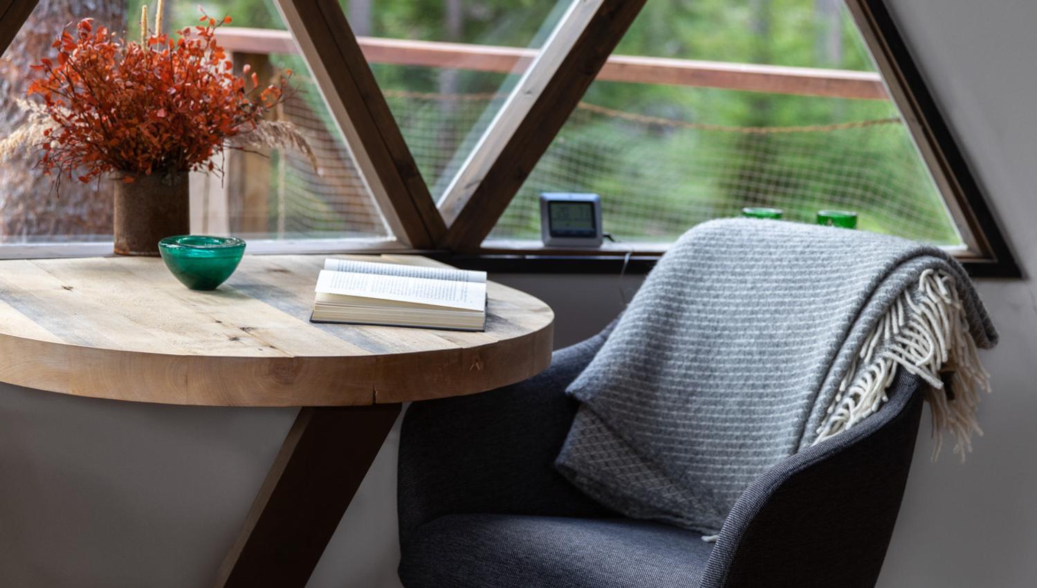 Book on a table, chair
