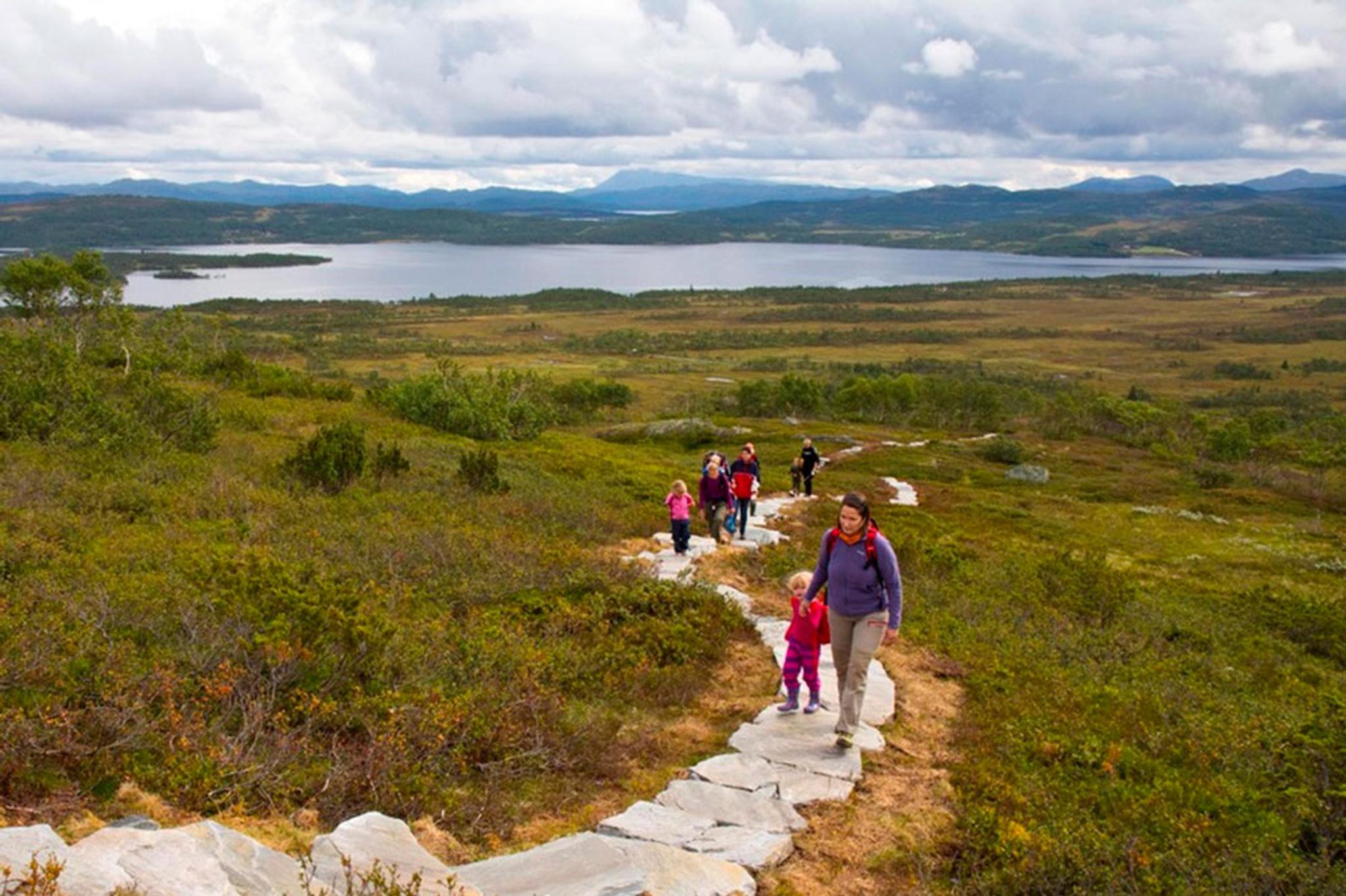 group of adults and children walking on the sherpastie