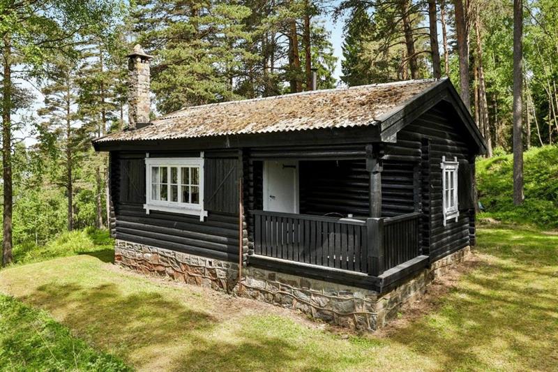 Den laftede tømmerhytta på Furuholmen. Foto.