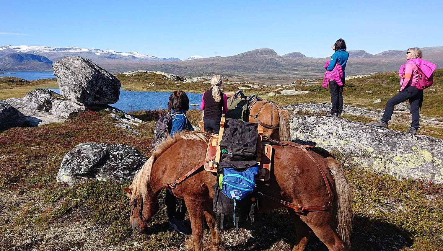 Kløvtur i fjellet med utsikt til vann og fjell