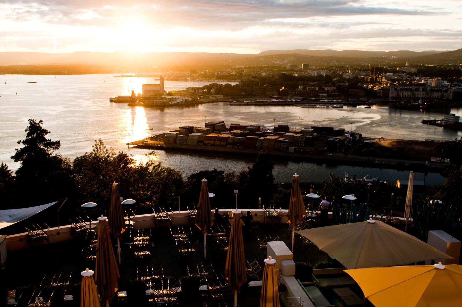 View of the city seen from the Ekeberg restaurant, at sunset.