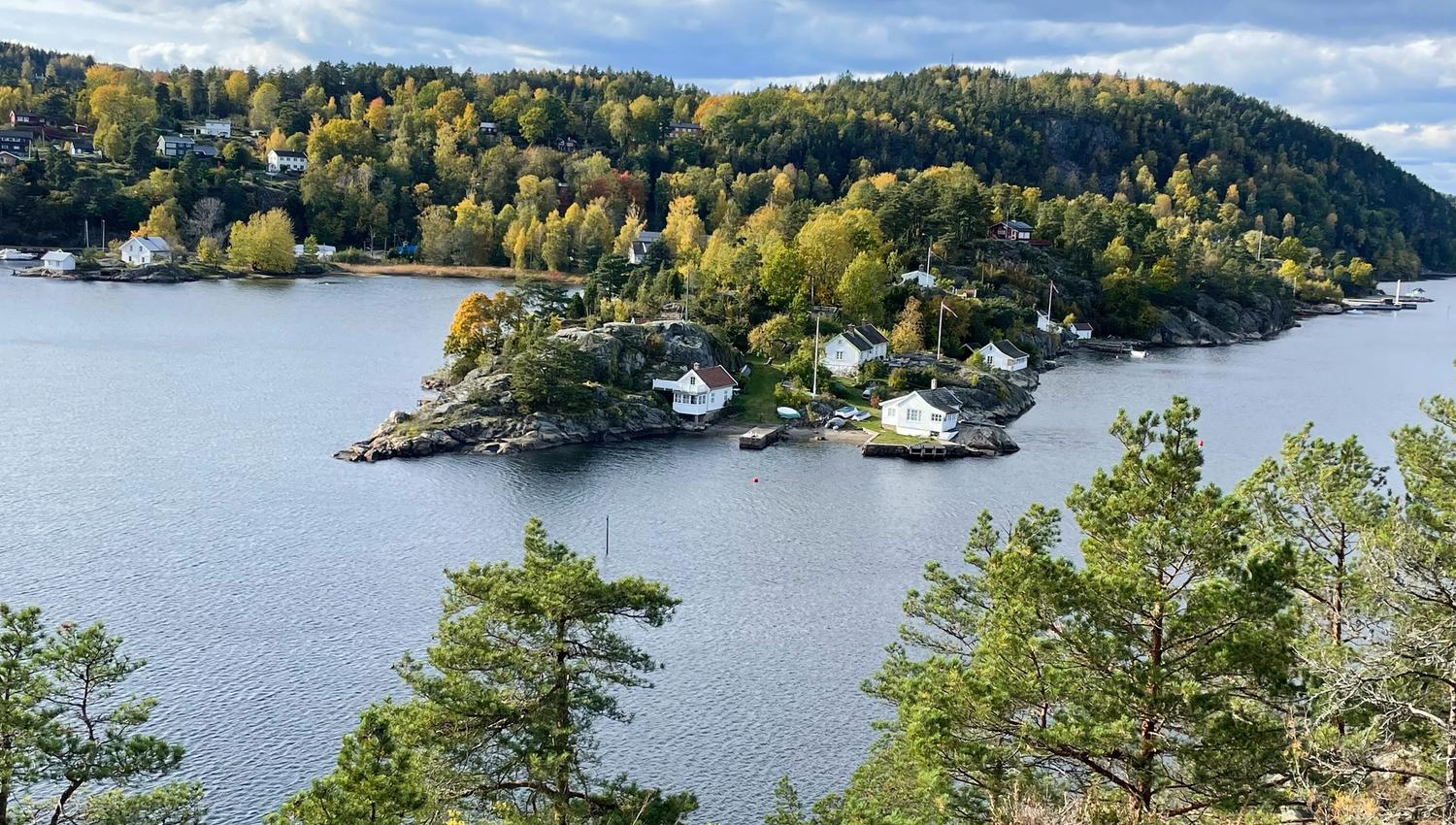 Utsikt til Sandspollen, sjø og skog