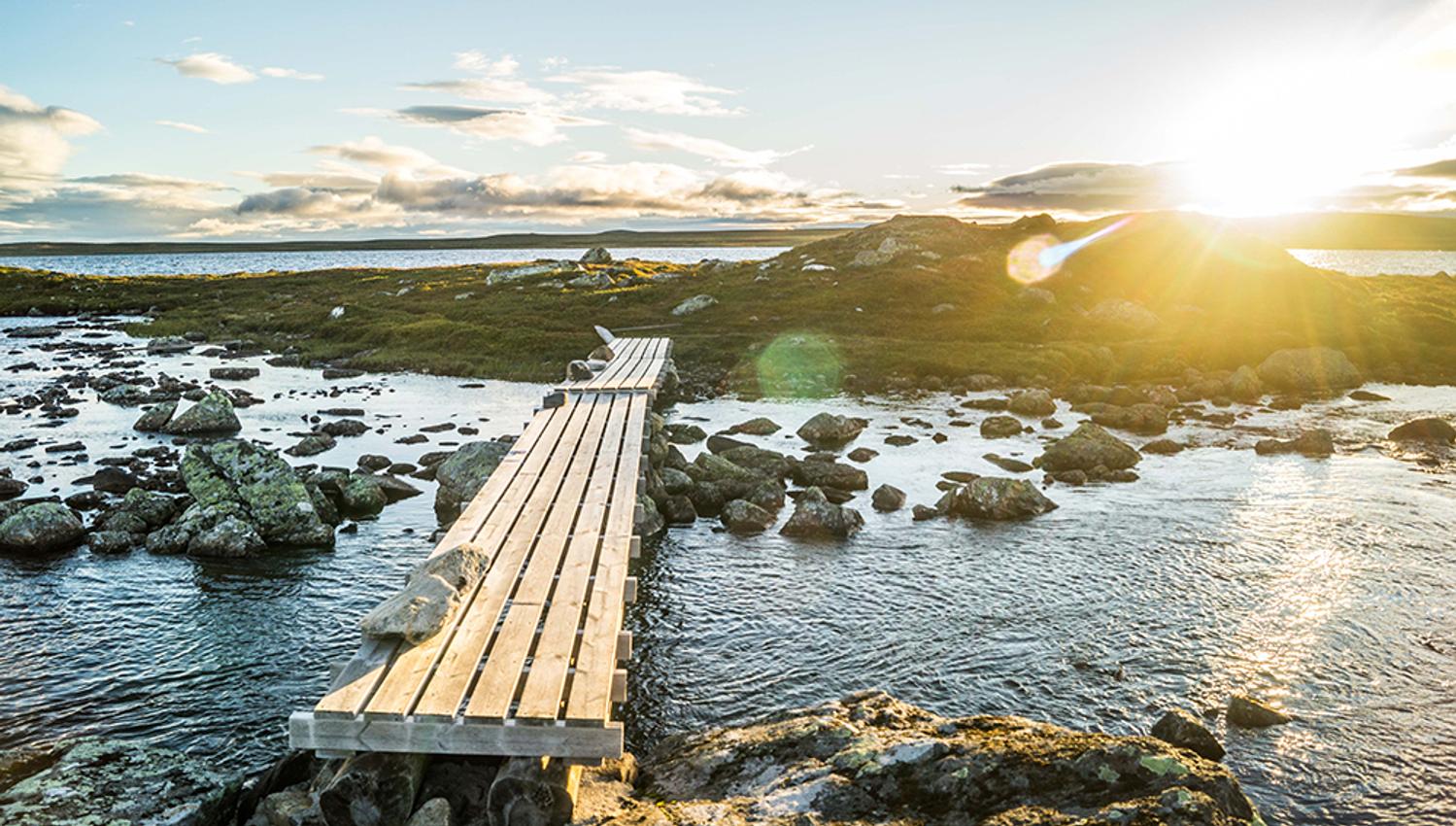 bro over et vann på Hardangervidda