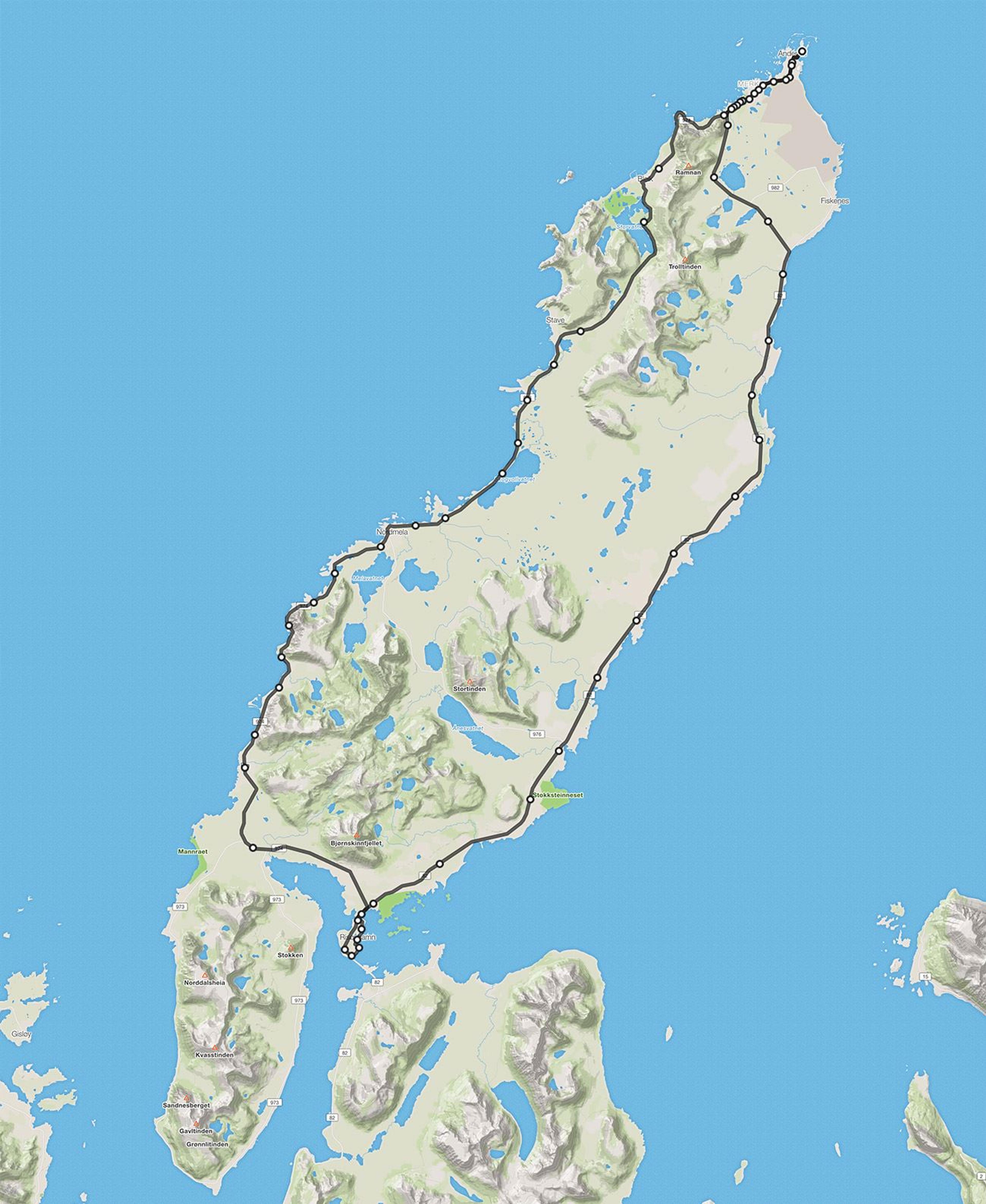 The route around Andøya