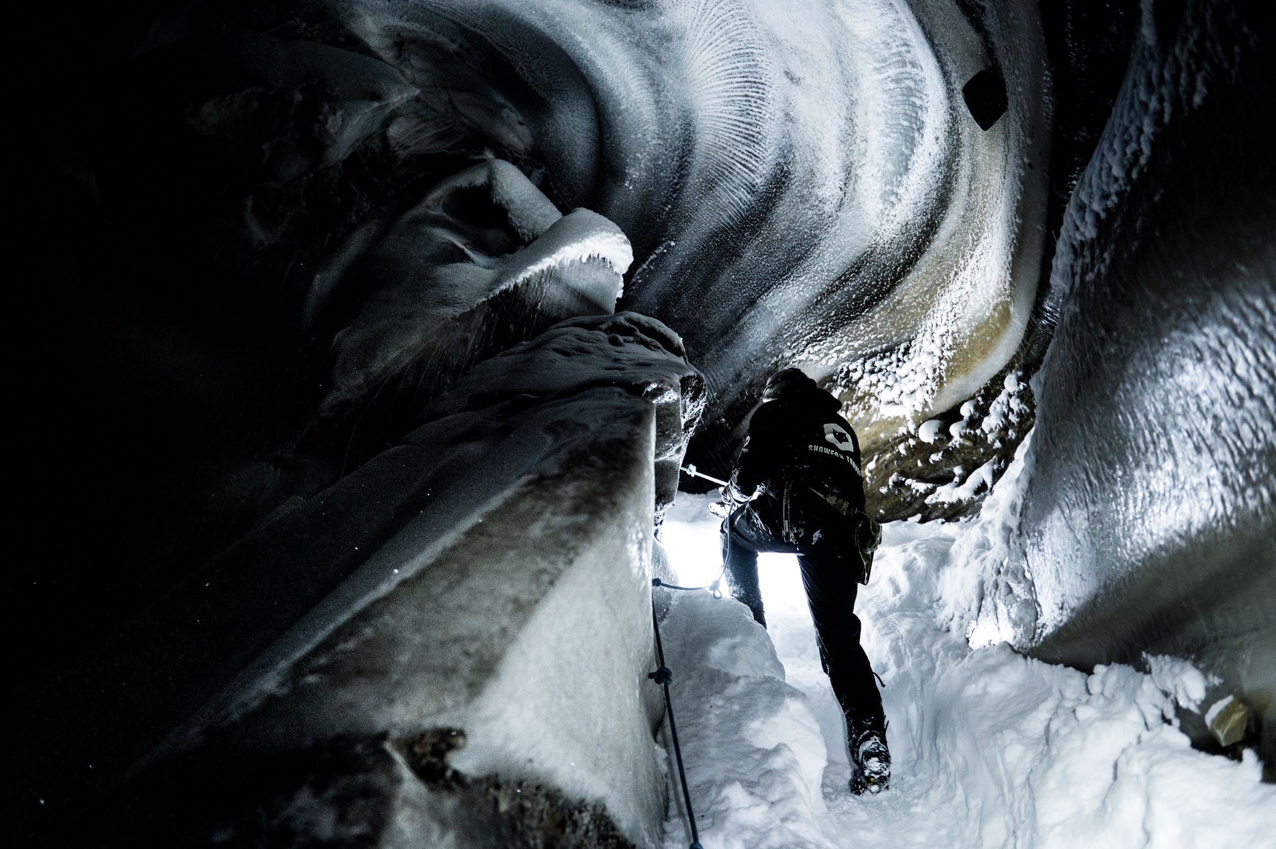 A person in an ice cave