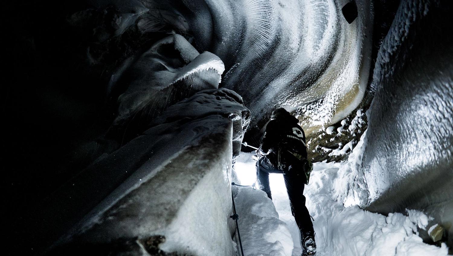 A person in an ice cave