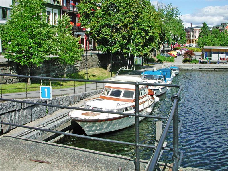 boats located at Hjellebrygge guest harbor in Skien