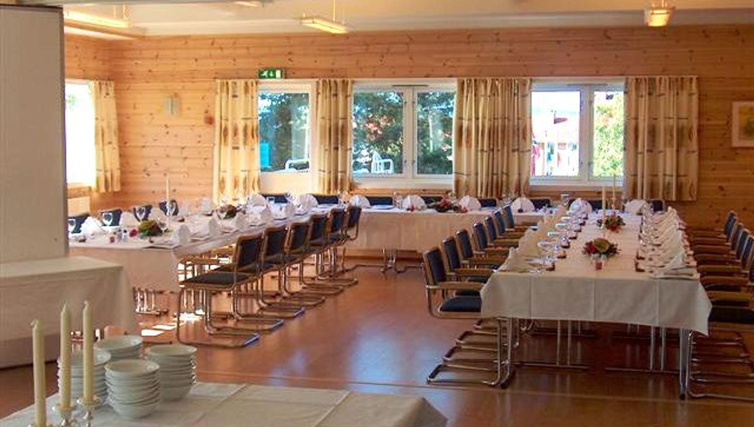 hall with table decorated for a party