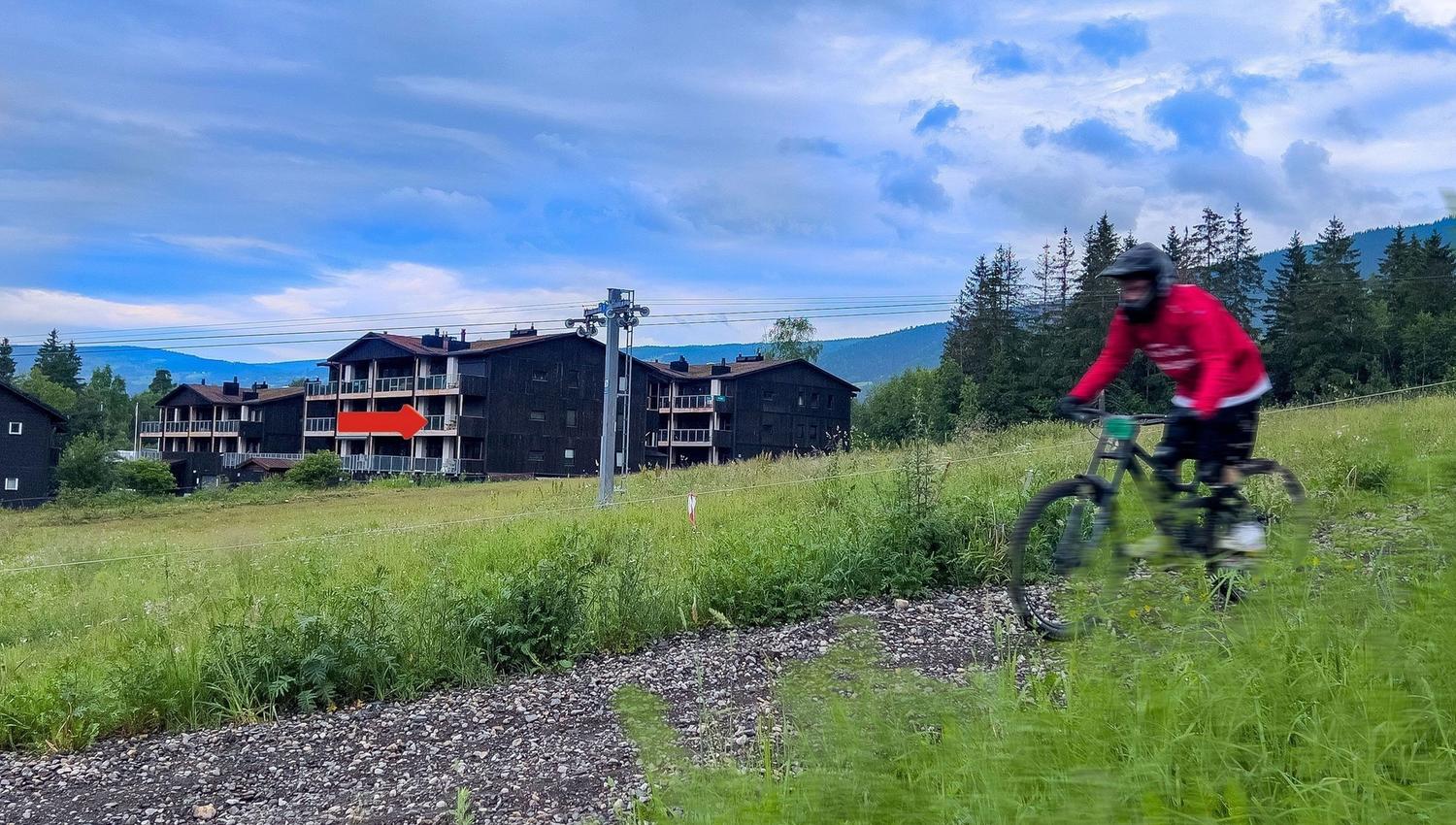 A person riding a bike on a trail.