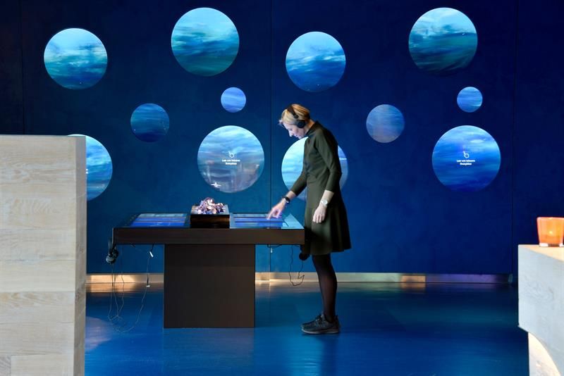 learning centre with information material on salmon