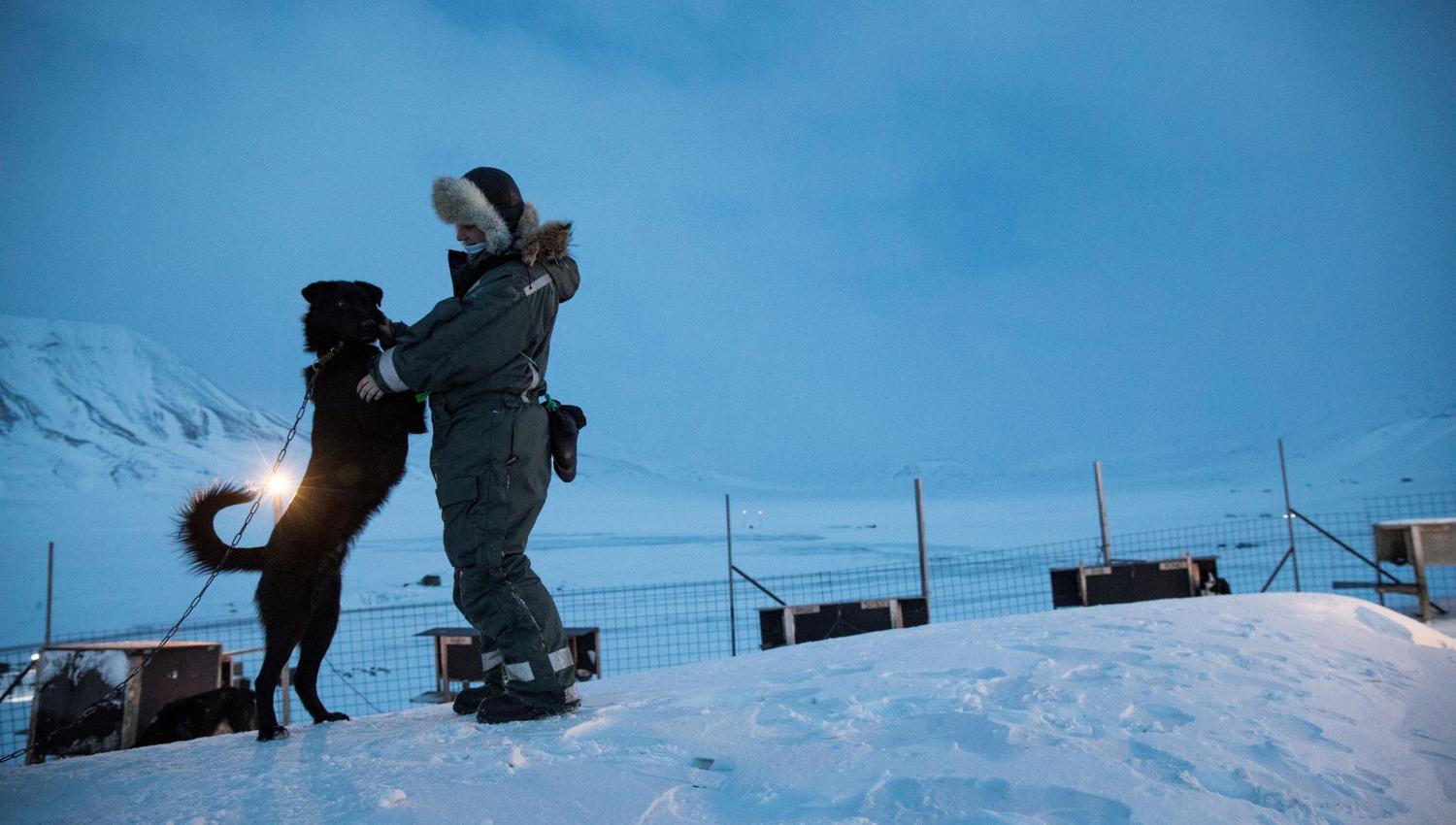 Person som koser med en hund