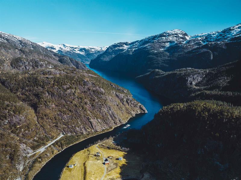 The narrow strait Mostraumen seen from above
