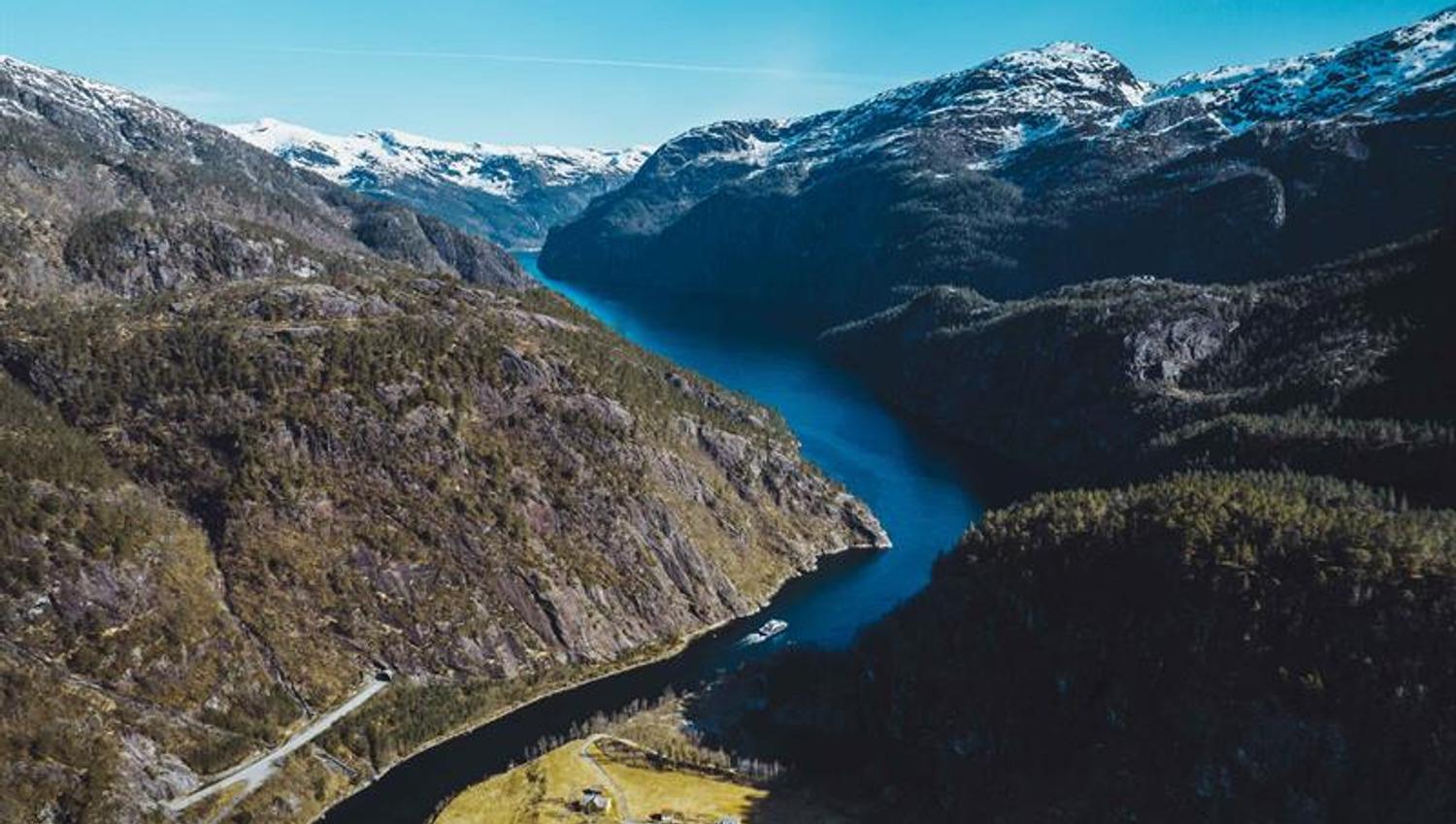 The narrow strait Mostraumen seen from above