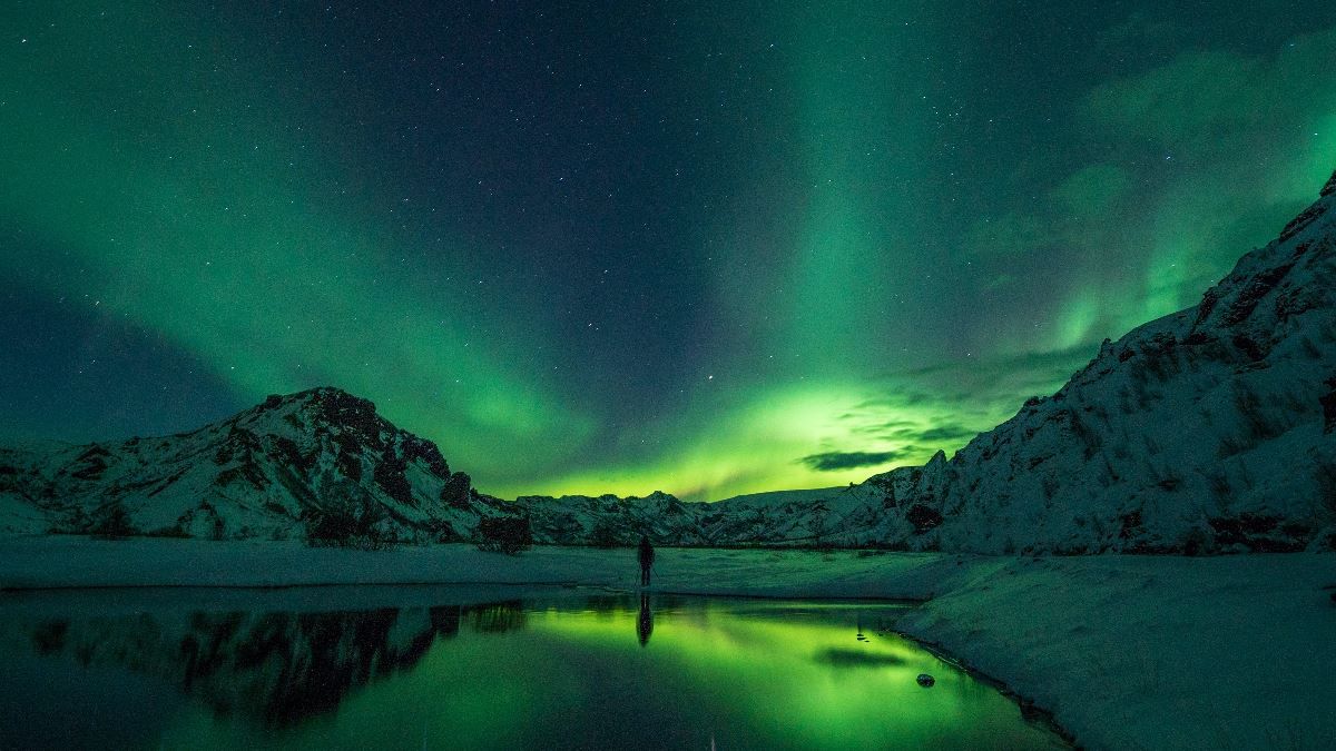 Northern lights and mountains