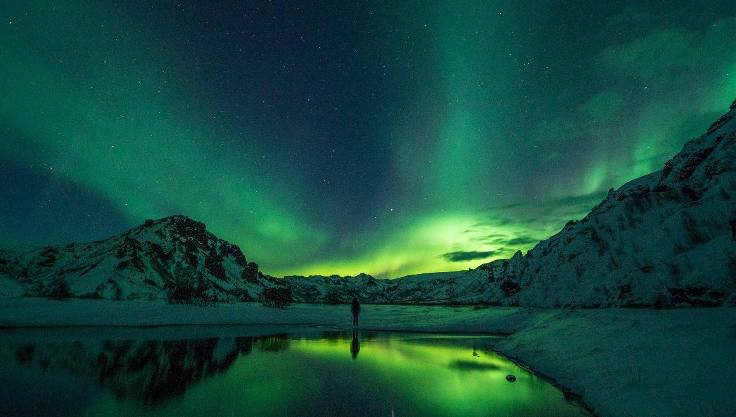 Northern lights and mountains