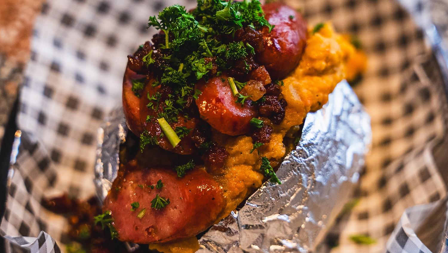 Baked Potato with norwegian delicatesse Pinnekjøttpølse