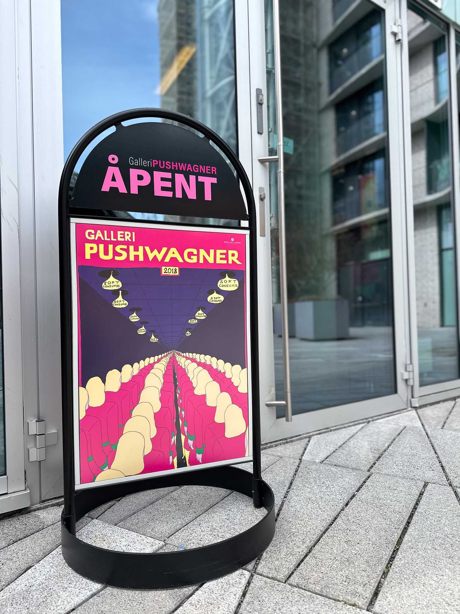 Detalj av skilt utenfor Galleri Pushwagner