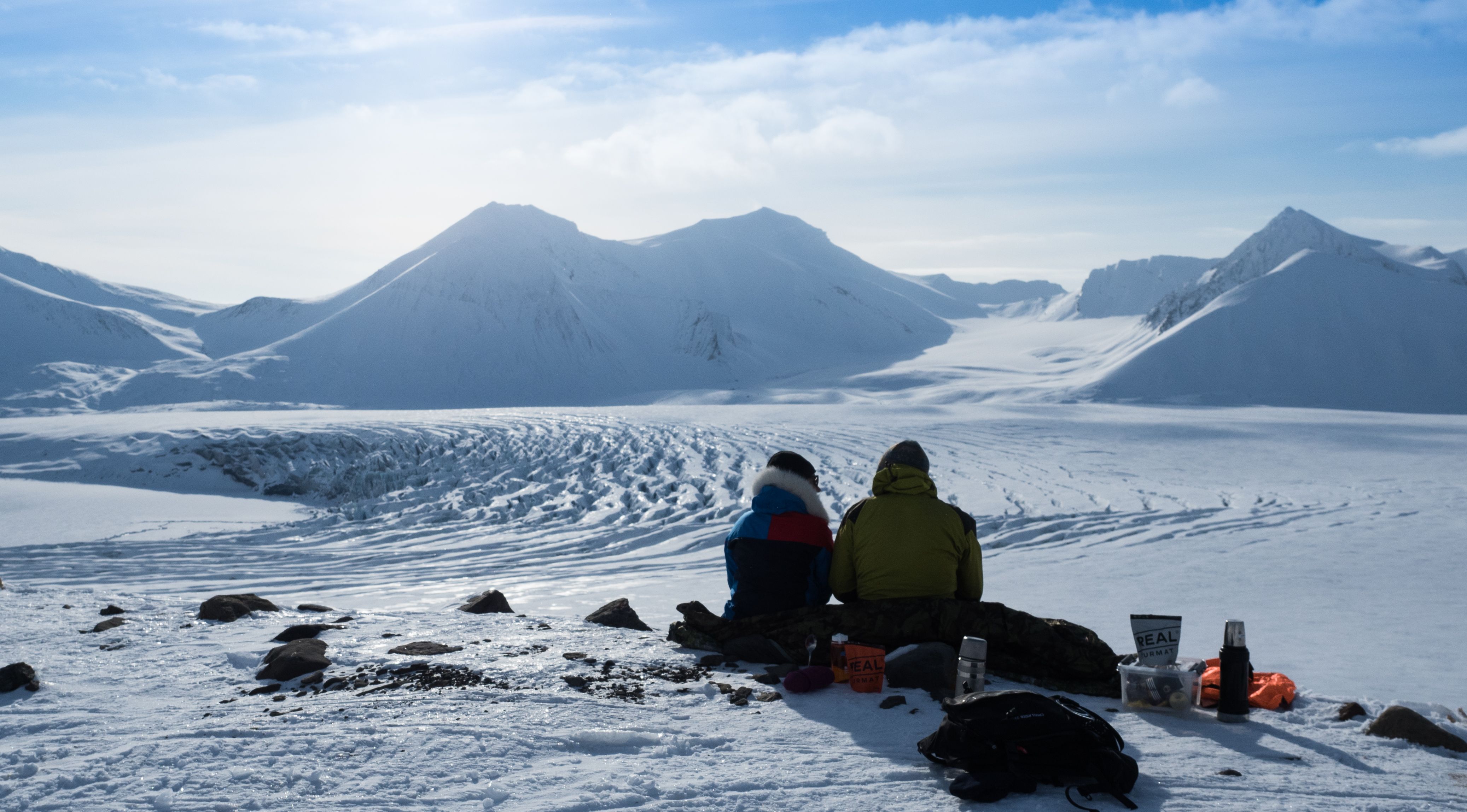 Lunch-break during a snowmobile tour